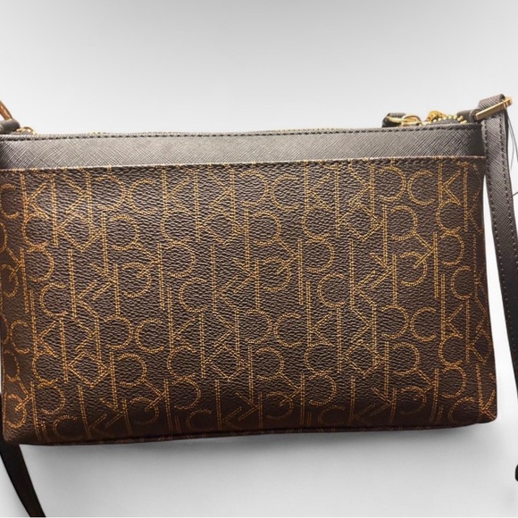 Calvin Klein Logo Patterned Brown Crossbody Bag - Picture 3 of 8